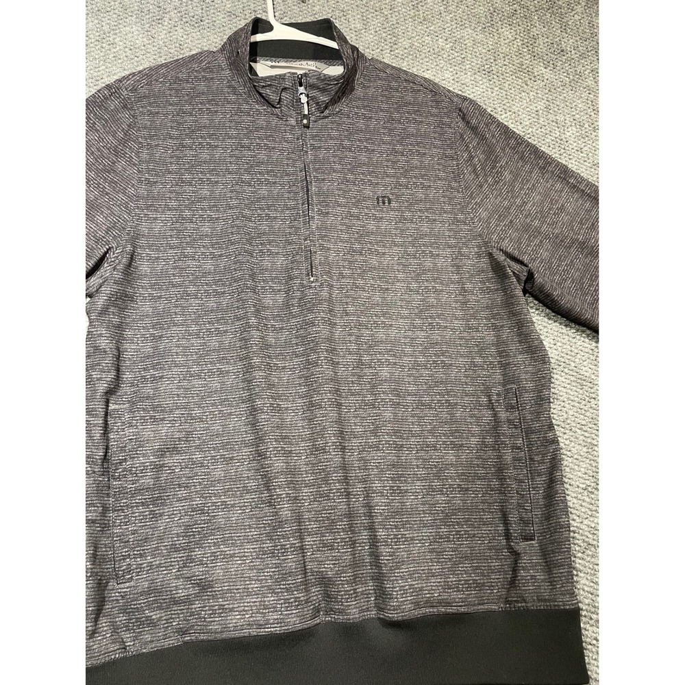 TravisMathew Mens Large Charcoal Grey Heathered Stripe Quarter Zip Pullover L